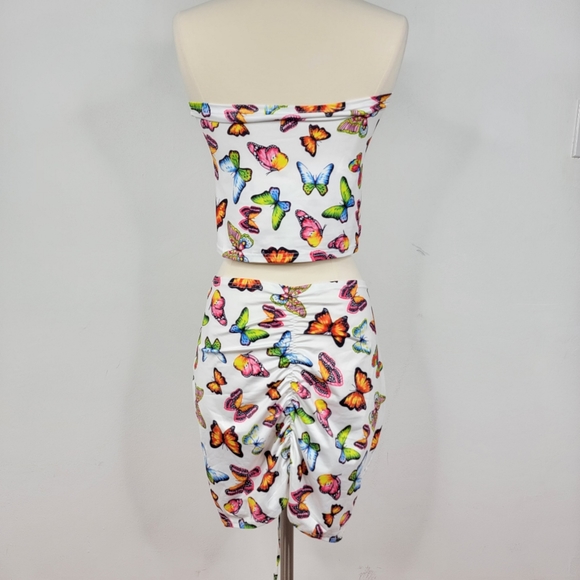 90s Y2K Retro Inspired 2-in-1 White Butterfly Stretchy Top and Skirt - Picture 7 of 7